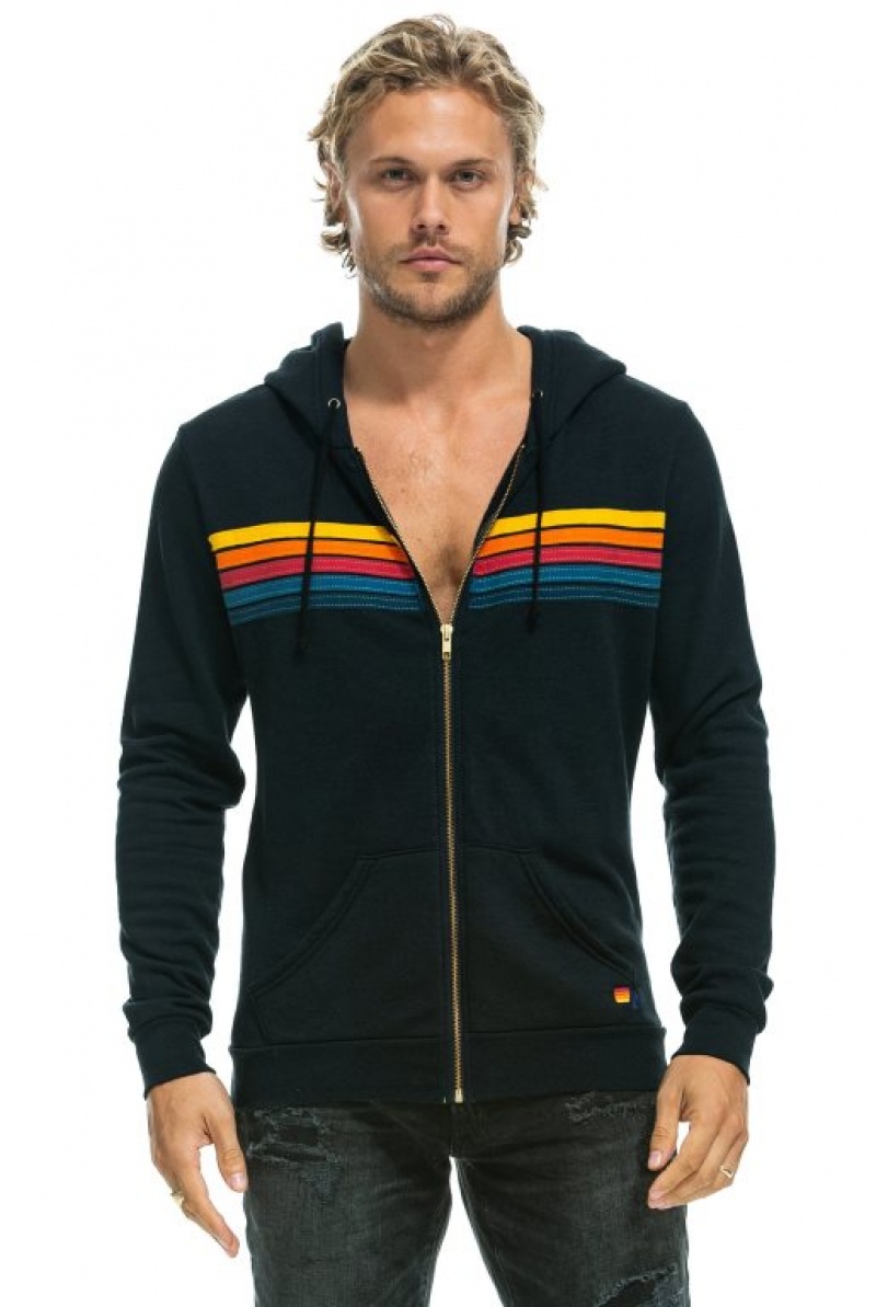 Sudadera con Capucha Aviator Nation 5 Stripe Hombre Black | 63AKMWNQX