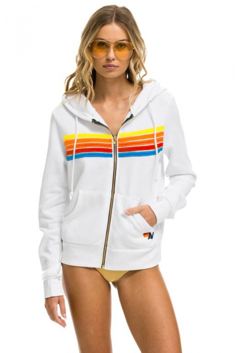 Sudadera con Capucha Aviator Nation 5 Stripe Mujer White / Multicolor | 01RNEKXAQ