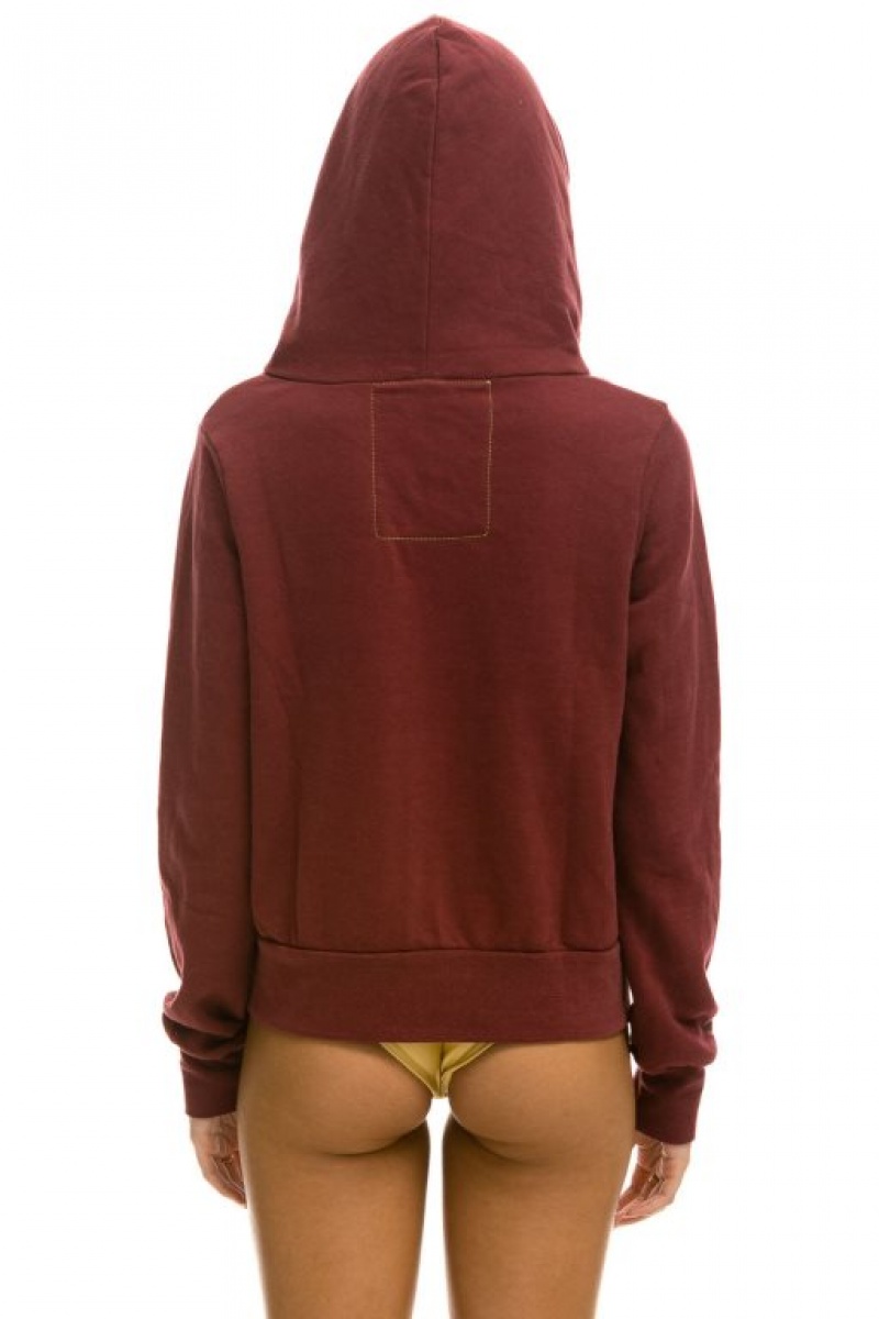 Sudadera con Capucha Aviator Nation 5 Stripe Mujer Claret | 01UKXTCVR