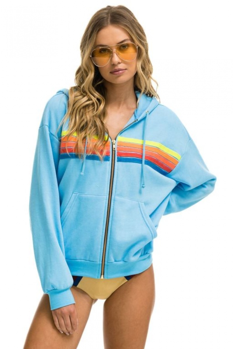 Sudadera con Capucha Aviator Nation 5 Stripe Relaxed Zip Mujer Blue / Multicolor | 03PLBAYMK