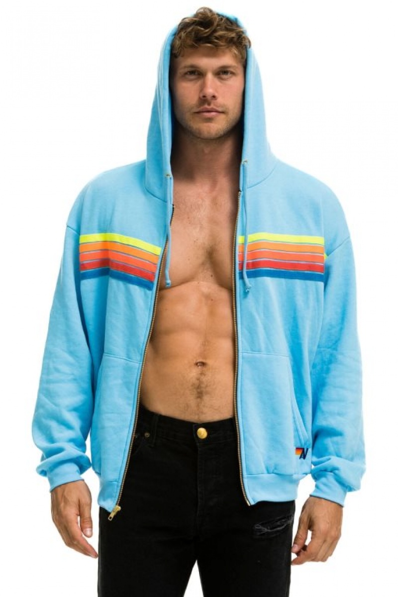 Sudadera con Capucha Aviator Nation 5 Stripe Relaxed Zip Mujer Blue / Multicolor | 03PLBAYMK