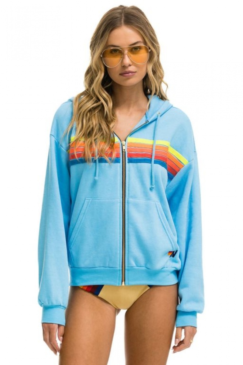 Sudadera con Capucha Aviator Nation 5 Stripe Relaxed Zip Mujer Blue / Multicolor | 03PLBAYMK