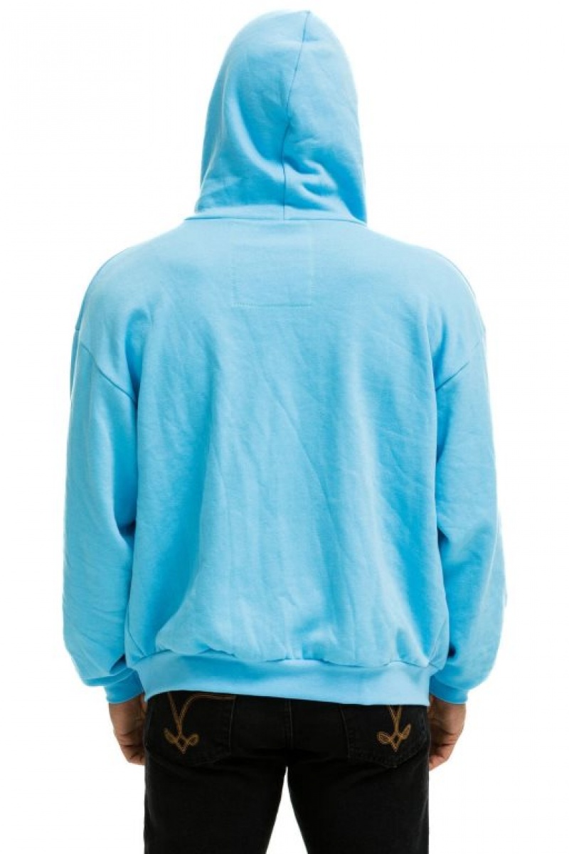 Sudadera con Capucha Aviator Nation 5 Stripe Relaxed Zip Mujer Blue | 03QGUECSX