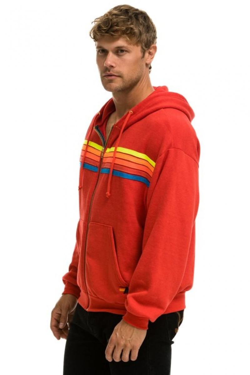 Sudadera con Capucha Aviator Nation 5 Stripe Relaxed Zip Mujer Red / Multicolor | 03QLSGPHD