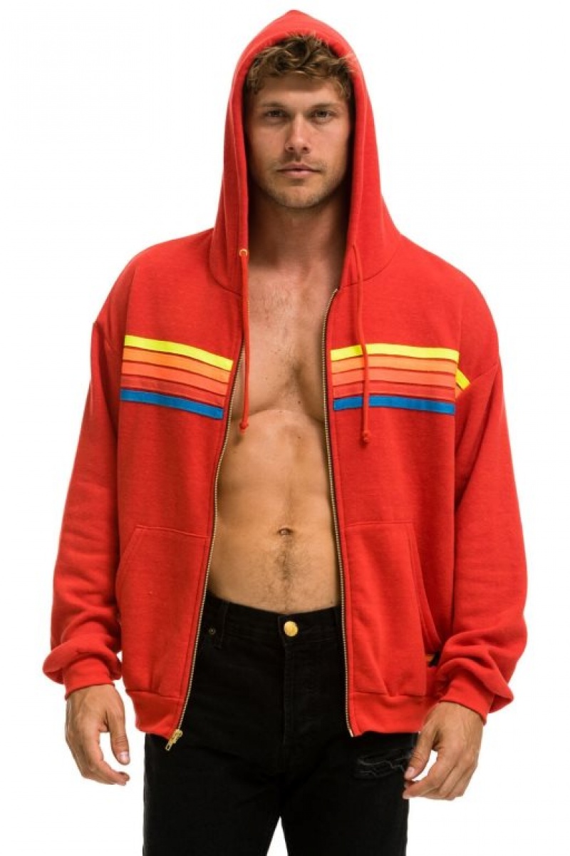 Sudadera con Capucha Aviator Nation 5 Stripe Relaxed Zip Mujer Red / Multicolor | 03QLSGPHD