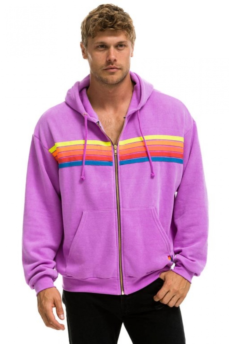 Sudadera con Capucha Aviator Nation 5 Stripe Relaxed Zip Mujer Purple / Multicolor | 03RFYAKQH