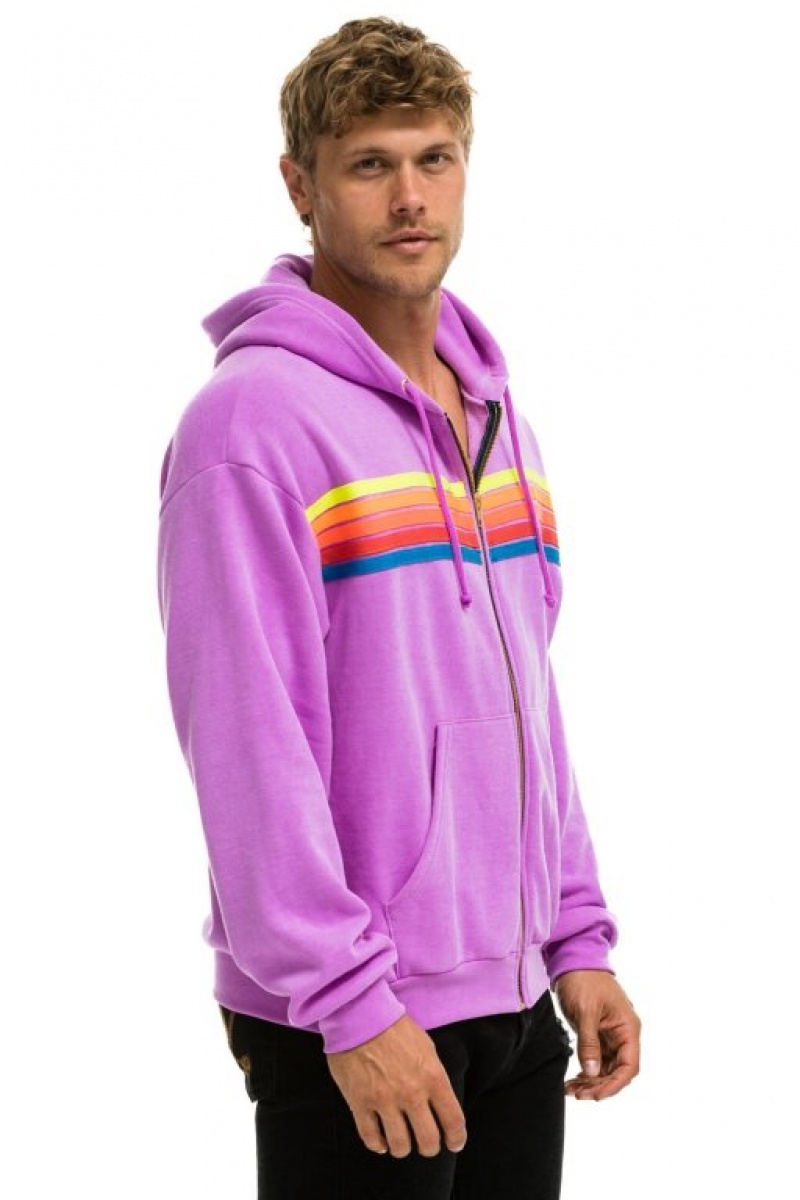 Sudadera con Capucha Aviator Nation 5 Stripe Relaxed Zip Mujer Purple / Multicolor | 03RFYAKQH