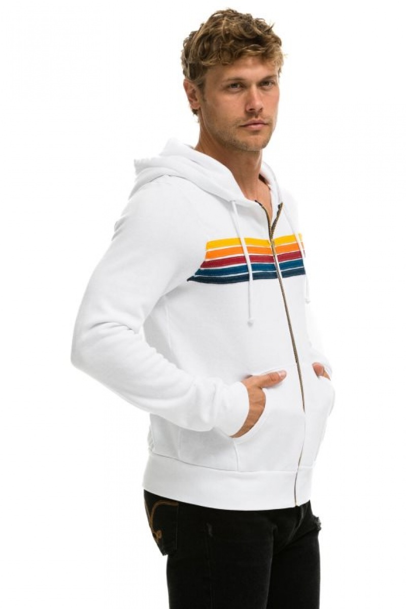 Sudadera con Capucha Aviator Nation 5 Stripe Mujer White | 03TMRZSOE