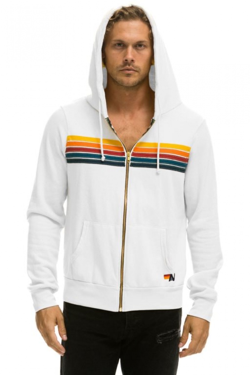 Sudadera con Capucha Aviator Nation 5 Stripe Mujer White | 03TMRZSOE