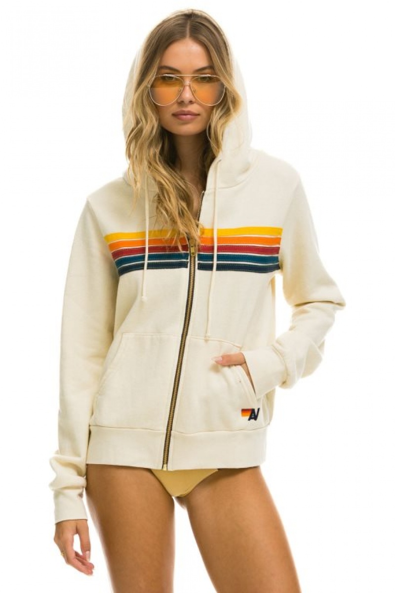 Sudadera con Capucha Aviator Nation 5 Stripe Mujer White | 03VSHKEFZ