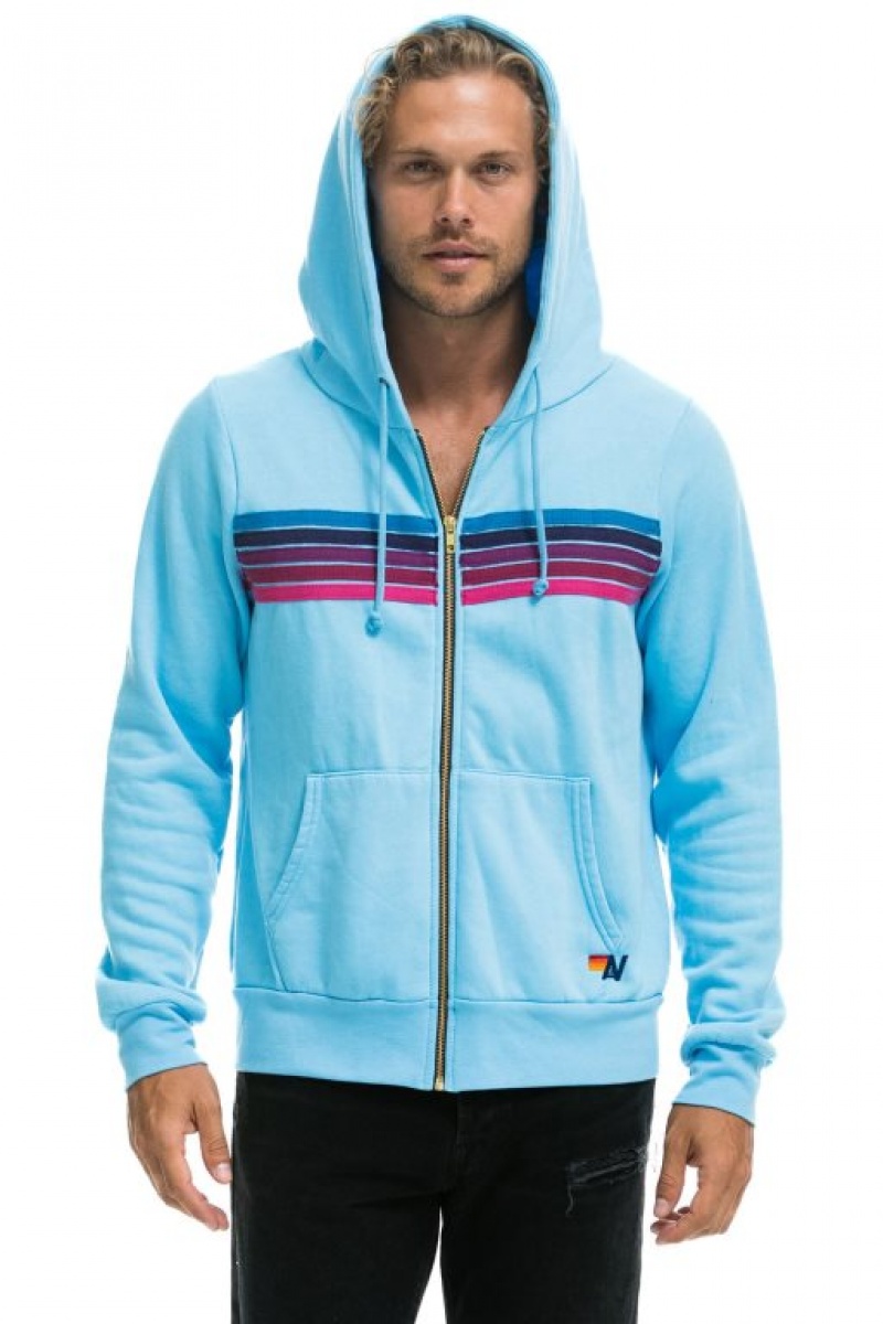 Sudadera con Capucha Aviator Nation 5 Stripe Mujer Blue / Pink Purple | 04BEDXAYF