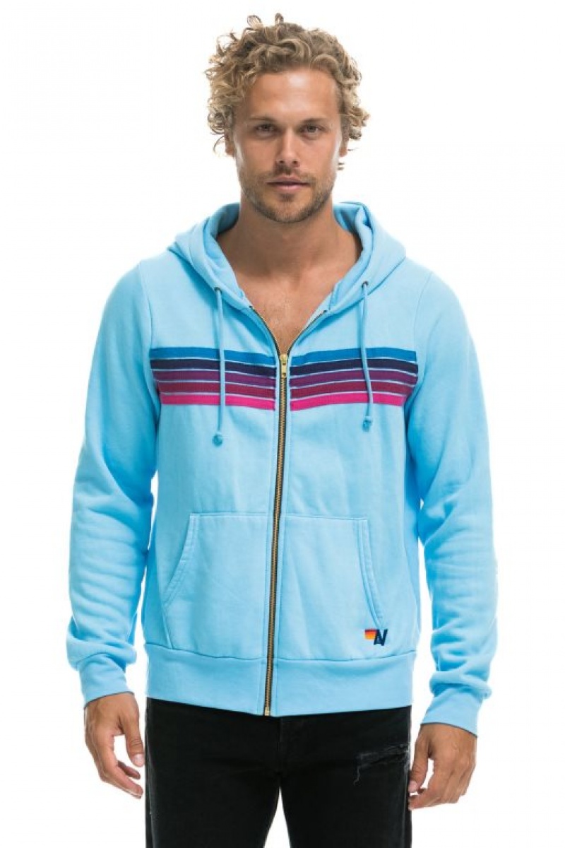 Sudadera con Capucha Aviator Nation 5 Stripe Mujer Blue / Pink Purple | 04BEDXAYF