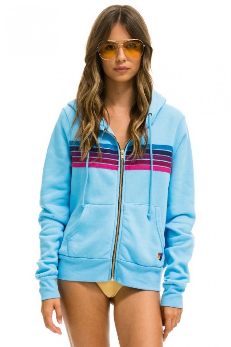 Sudadera con Capucha Aviator Nation 5 Stripe Mujer Blue / Pink Purple | 04BEDXAYF