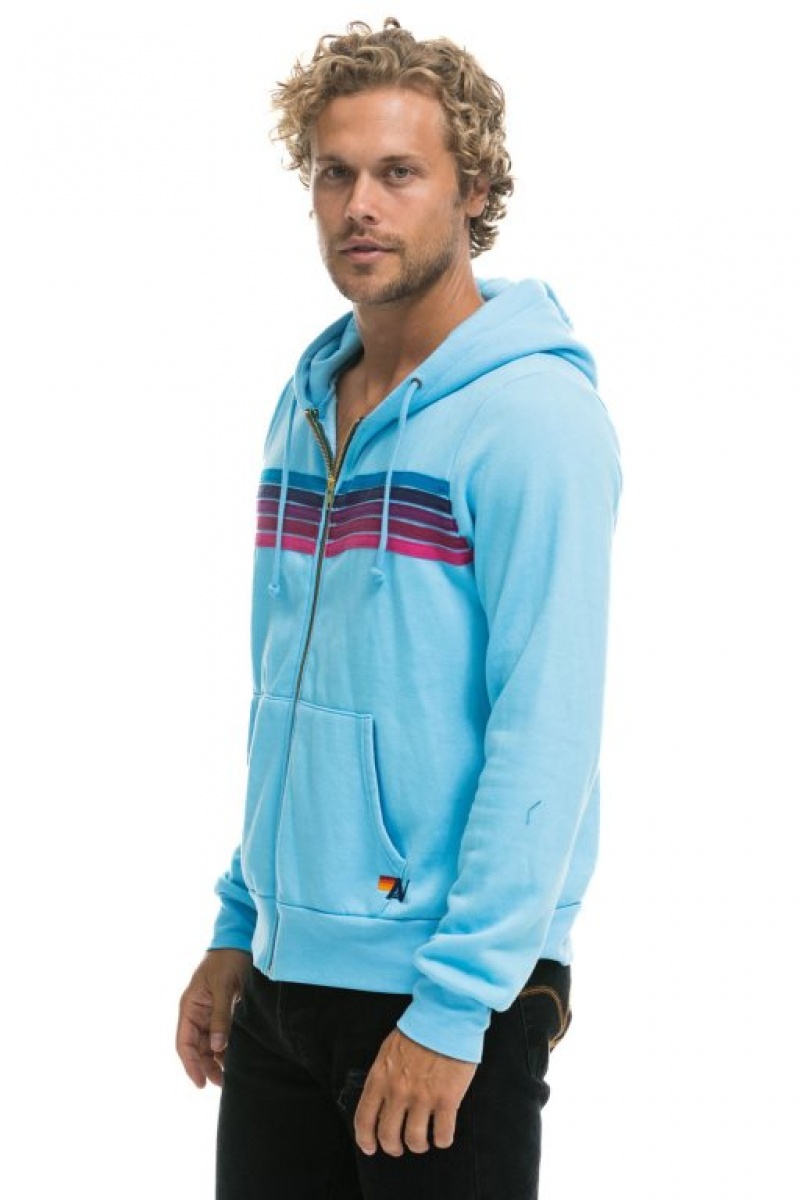 Sudadera con Capucha Aviator Nation 5 Stripe Mujer Blue / Pink Purple | 04BEDXAYF