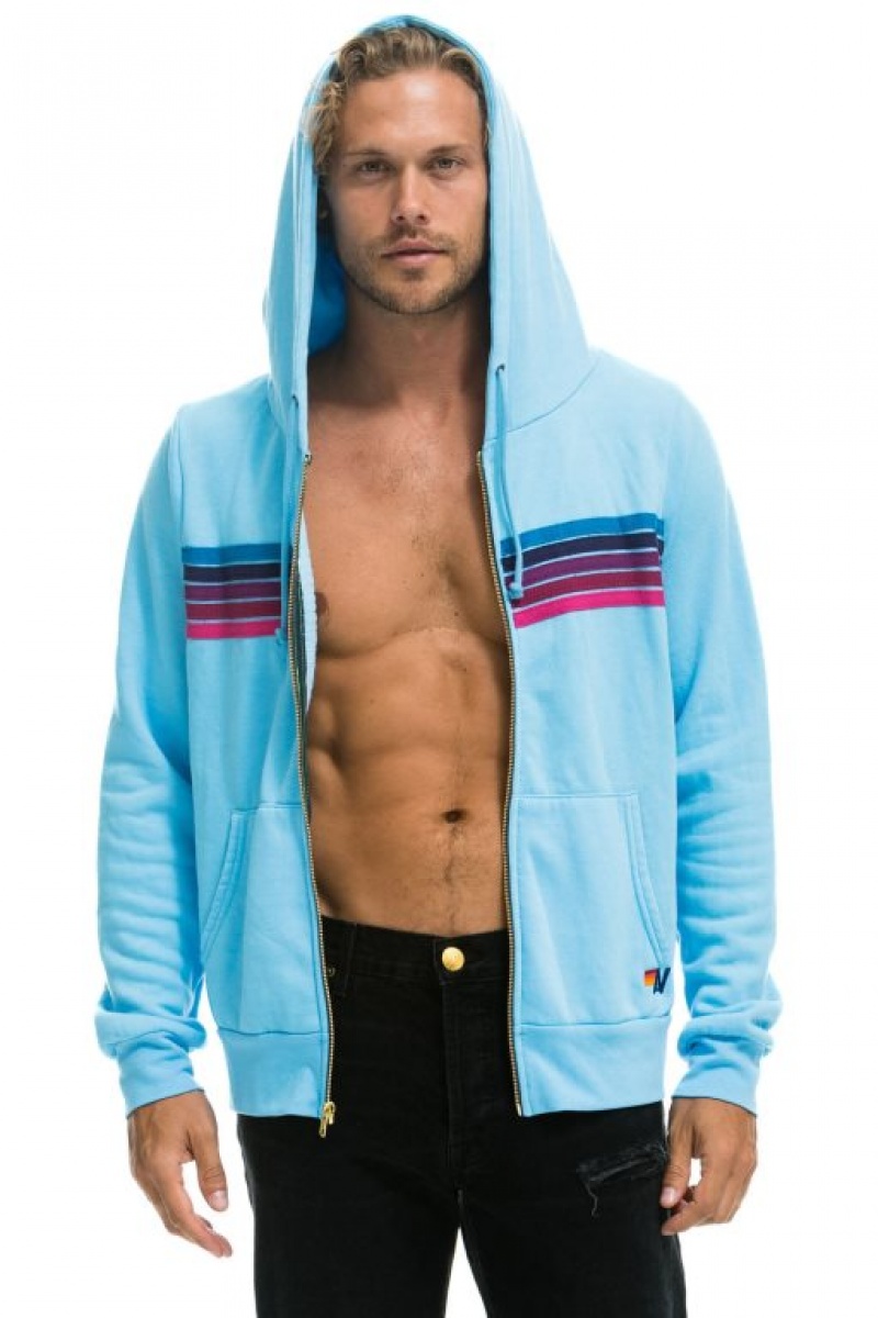 Sudadera con Capucha Aviator Nation 5 Stripe Mujer Blue / Pink Purple | 04BEDXAYF