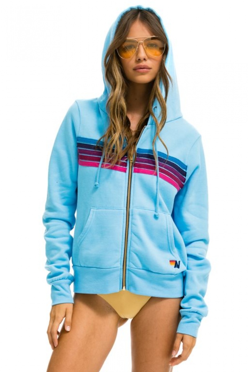 Sudadera con Capucha Aviator Nation 5 Stripe Mujer Blue / Pink Purple | 04BEDXAYF