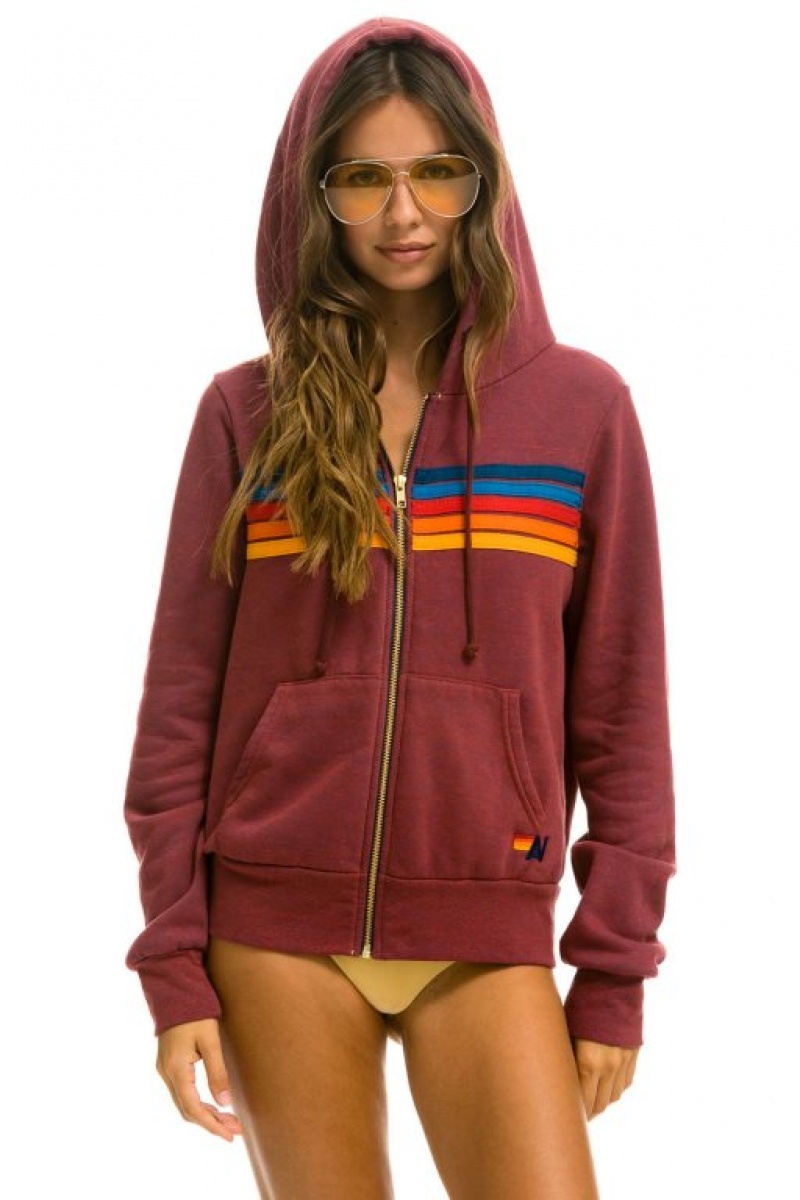 Sudadera con Capucha Aviator Nation 5 Stripe Mujer Purple | 04DKUFIPR