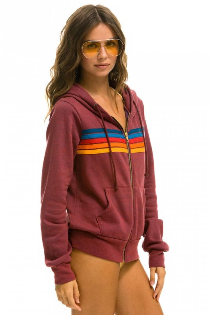 Sudadera con Capucha Aviator Nation 5 Stripe Mujer Purple | 04DKUFIPR