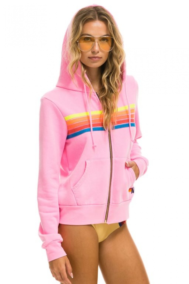 Sudadera con Capucha Aviator Nation 5 Stripe Mujer Pink / Multicolor | 04GSHFQPK