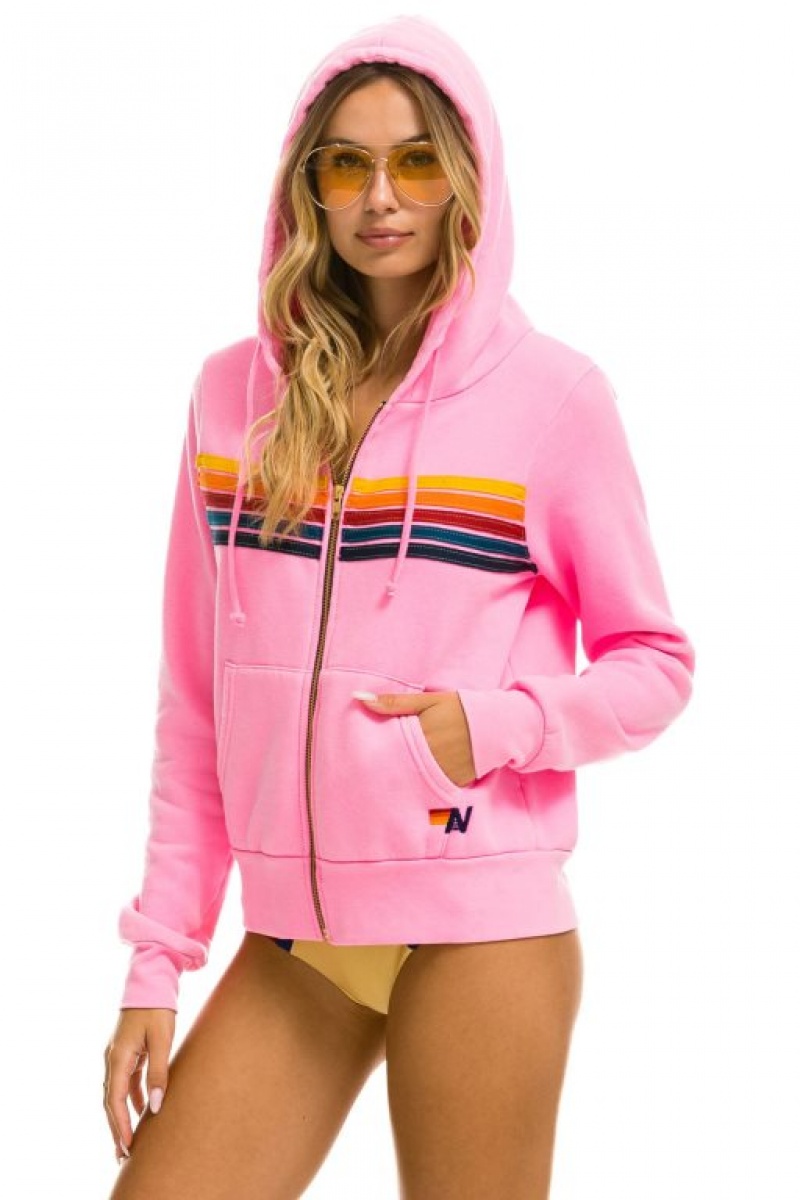 Sudadera con Capucha Aviator Nation 5 Stripe Mujer Pink | 04JUBPYCF