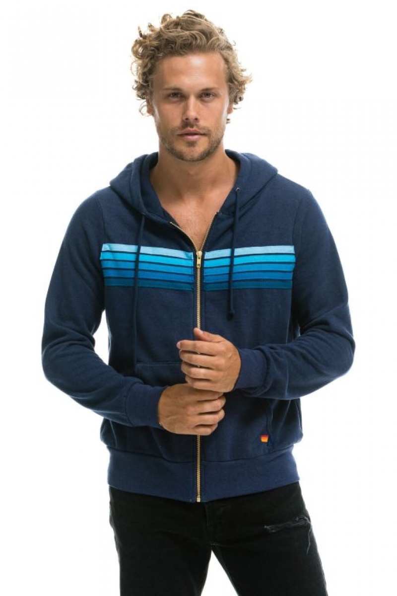Sudadera con Capucha Aviator Nation 5 Stripe Mujer Navy / Blue | 04LMCRDUQ
