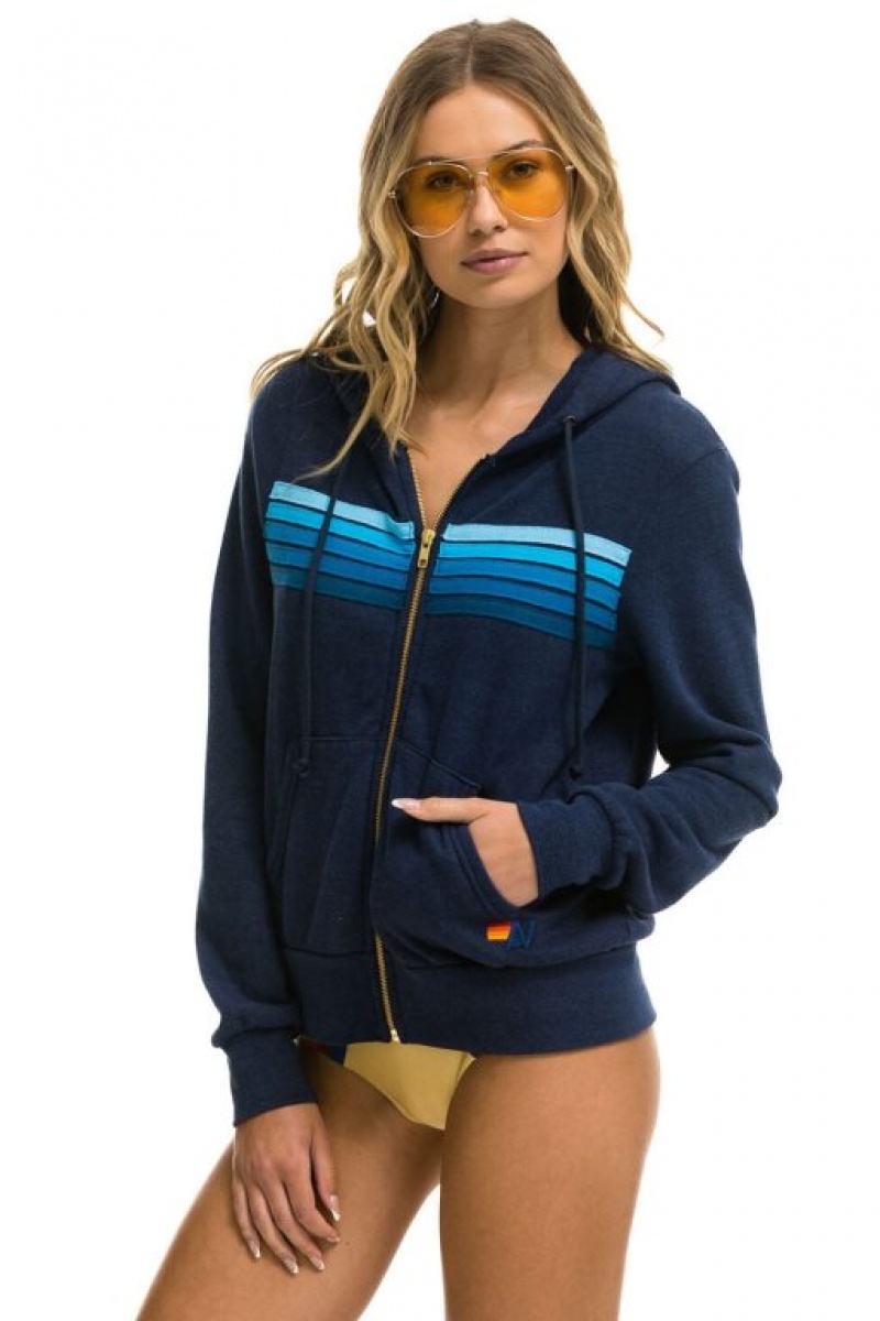 Sudadera con Capucha Aviator Nation 5 Stripe Mujer Navy / Blue | 04LMCRDUQ