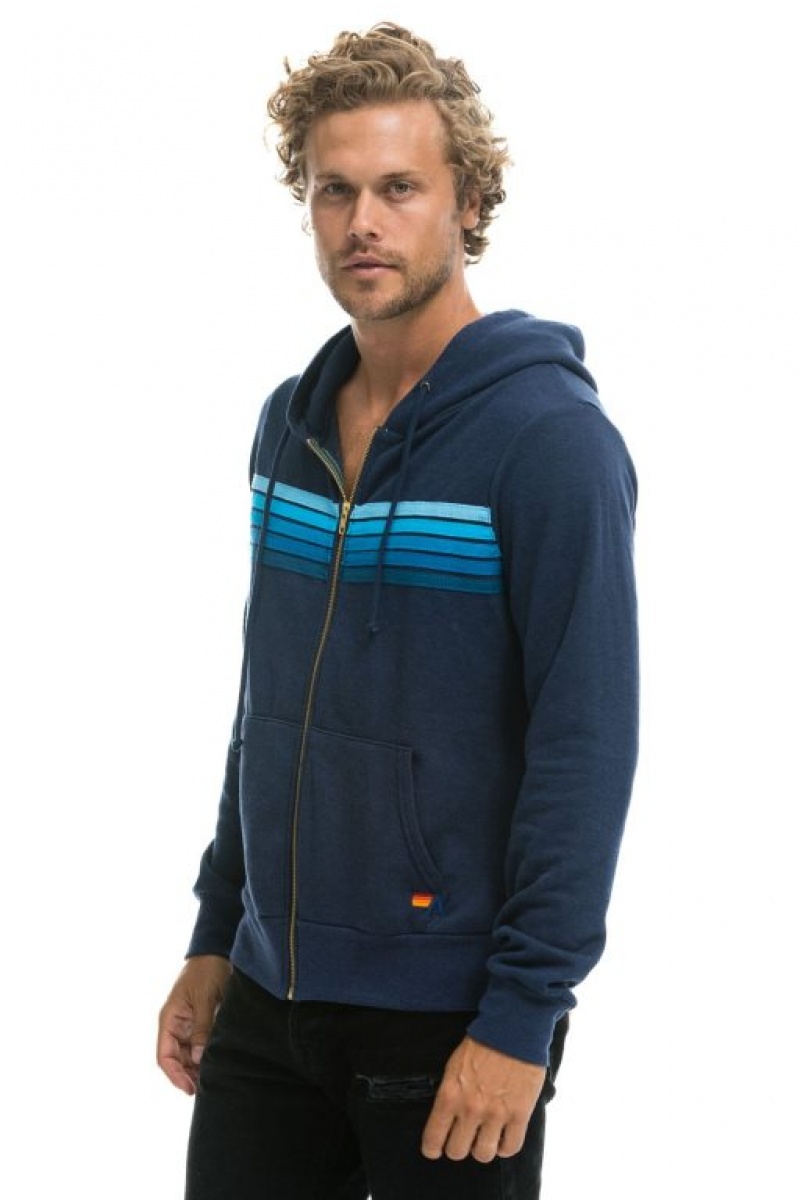 Sudadera con Capucha Aviator Nation 5 Stripe Mujer Navy / Blue | 04LMCRDUQ