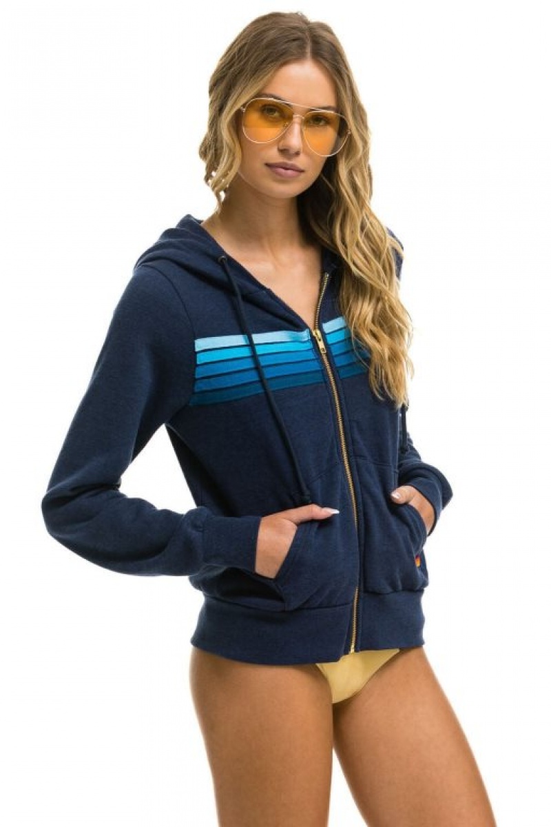 Sudadera con Capucha Aviator Nation 5 Stripe Mujer Navy / Blue | 04LMCRDUQ