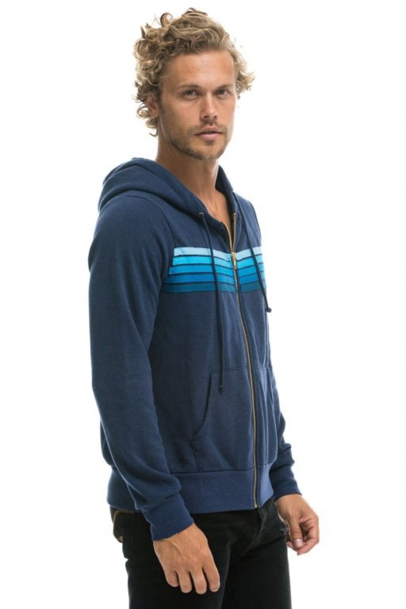 Sudadera con Capucha Aviator Nation 5 Stripe Mujer Navy / Blue | 04LMCRDUQ
