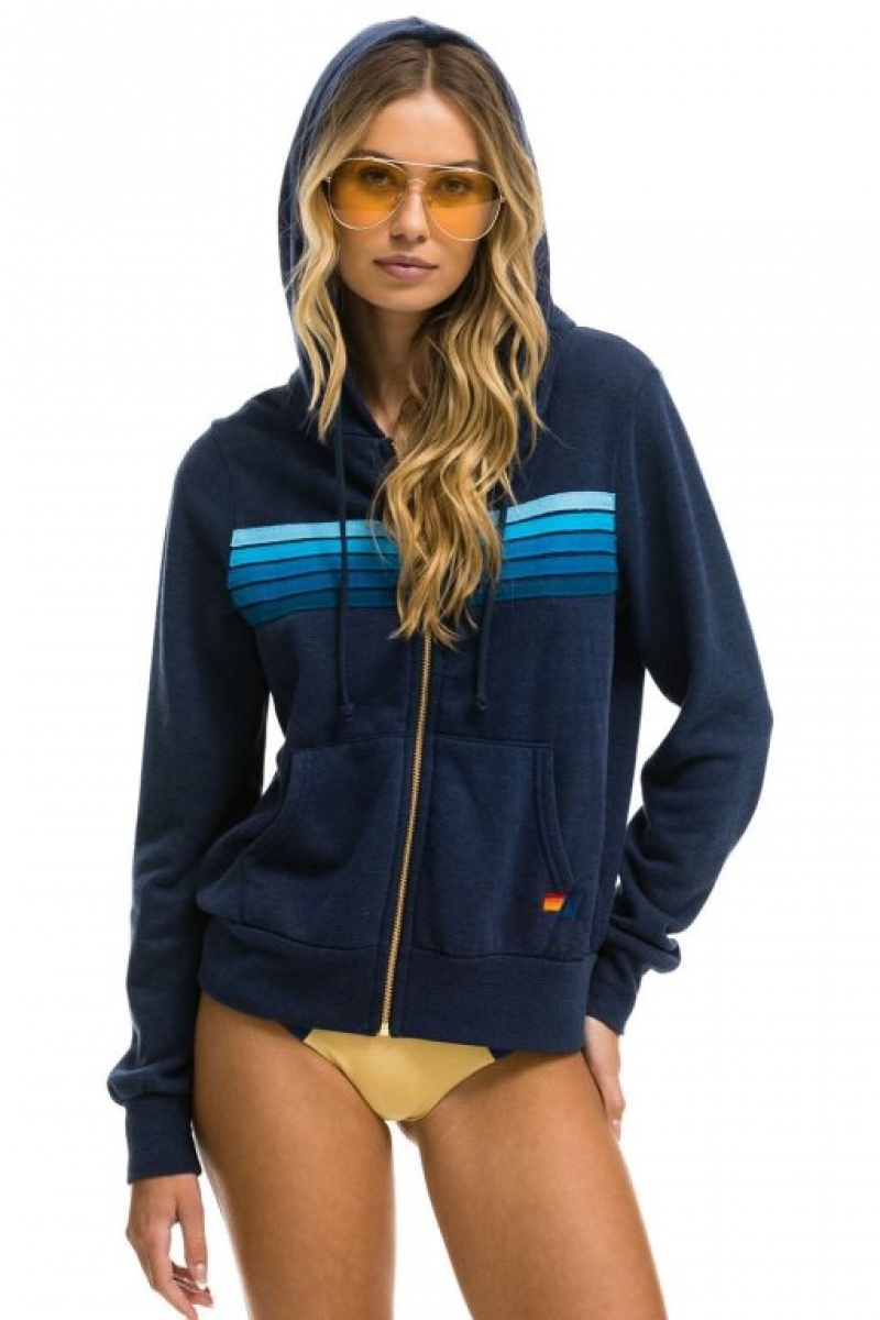 Sudadera con Capucha Aviator Nation 5 Stripe Mujer Navy / Blue | 04LMCRDUQ
