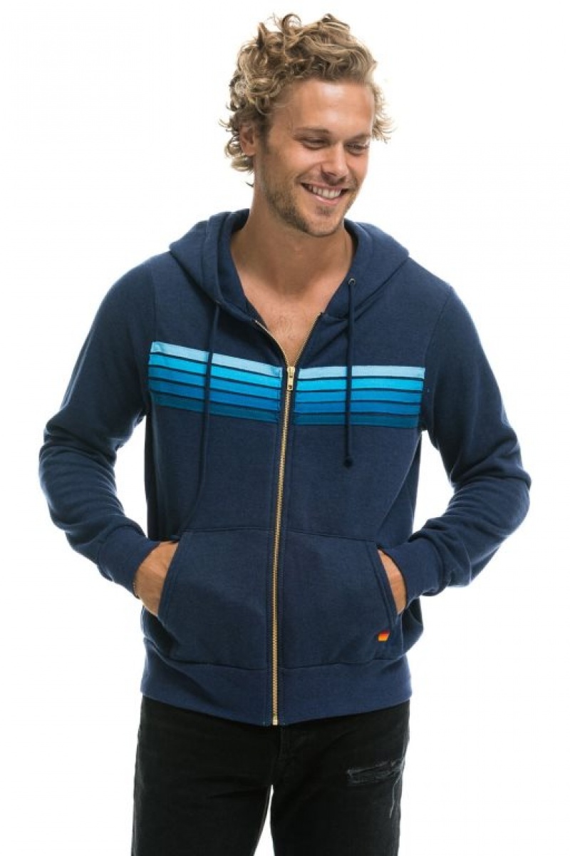 Sudadera con Capucha Aviator Nation 5 Stripe Mujer Navy / Blue | 04LMCRDUQ