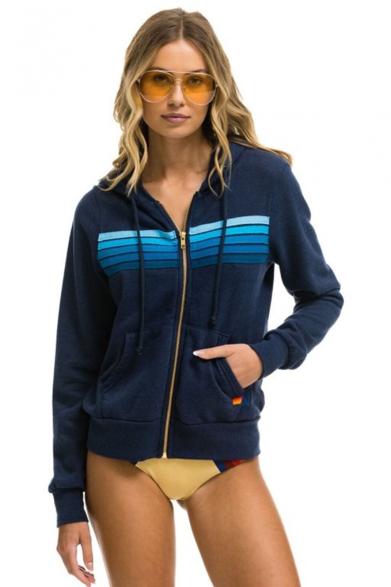 Sudadera con Capucha Aviator Nation 5 Stripe Mujer Navy / Blue | 04LMCRDUQ