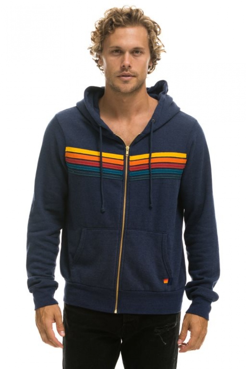 Sudadera con Capucha Aviator Nation 5 Stripe Mujer Navy | 04LYRCPBE