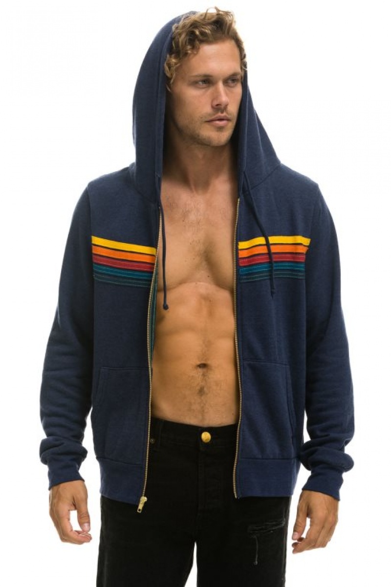 Sudadera con Capucha Aviator Nation 5 Stripe Mujer Navy | 04LYRCPBE