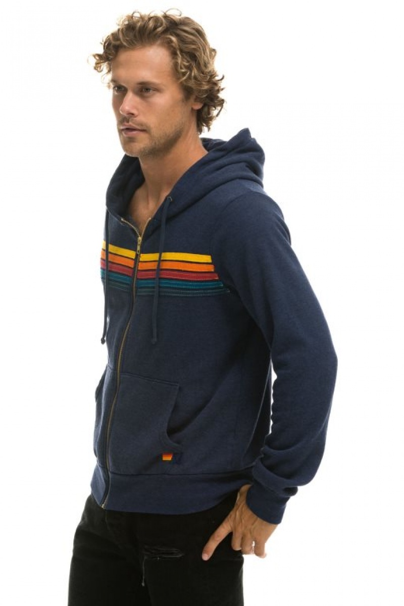 Sudadera con Capucha Aviator Nation 5 Stripe Mujer Navy | 04LYRCPBE