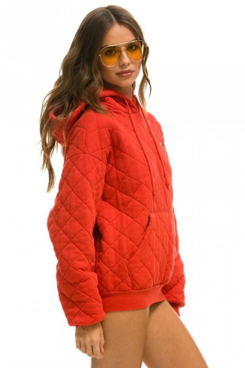 Sudadera con Capucha Aviator Nation Acolchado Relaxed Pullover Mujer Red | 05CBVKRGJ