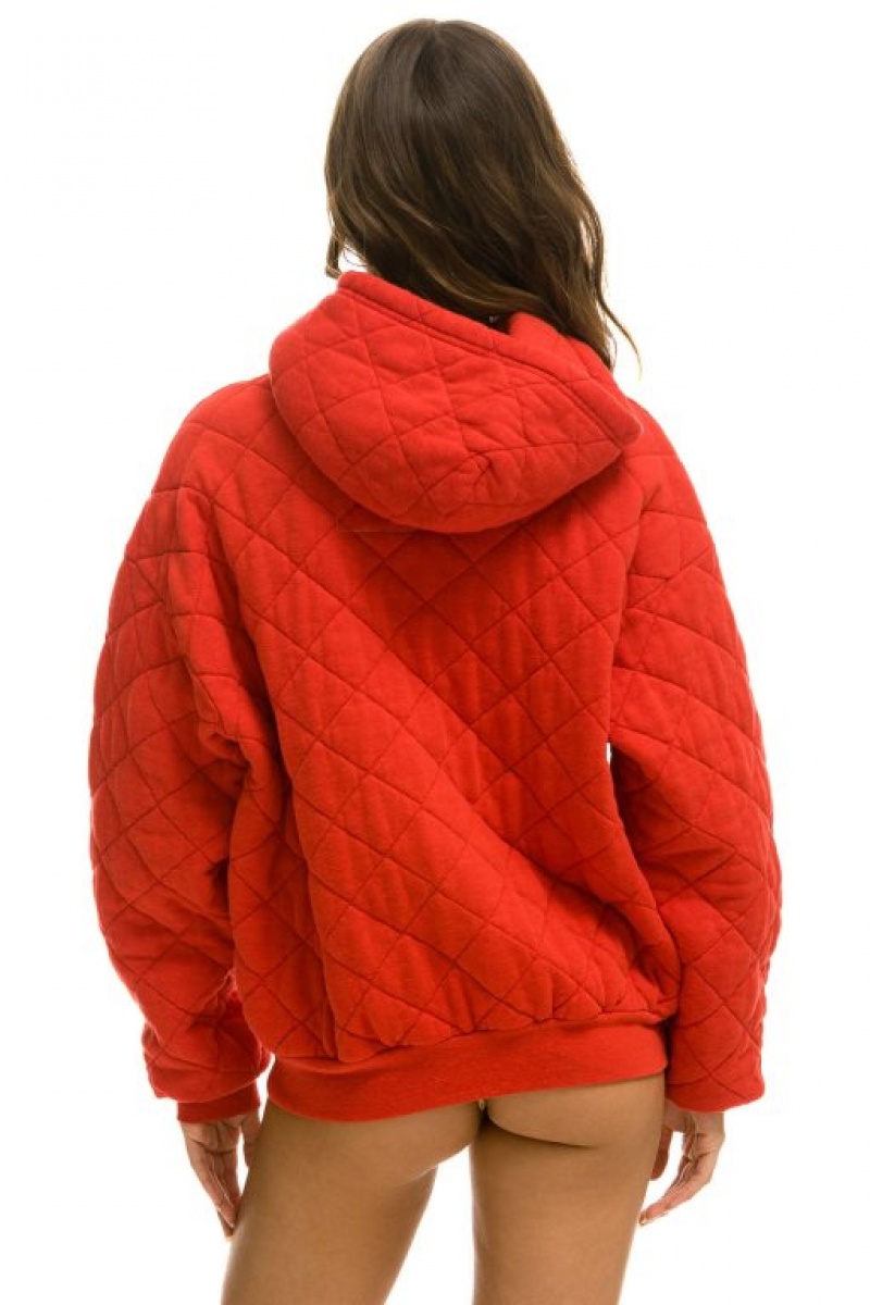 Sudadera con Capucha Aviator Nation Acolchado Relaxed Pullover Mujer Red | 05CBVKRGJ
