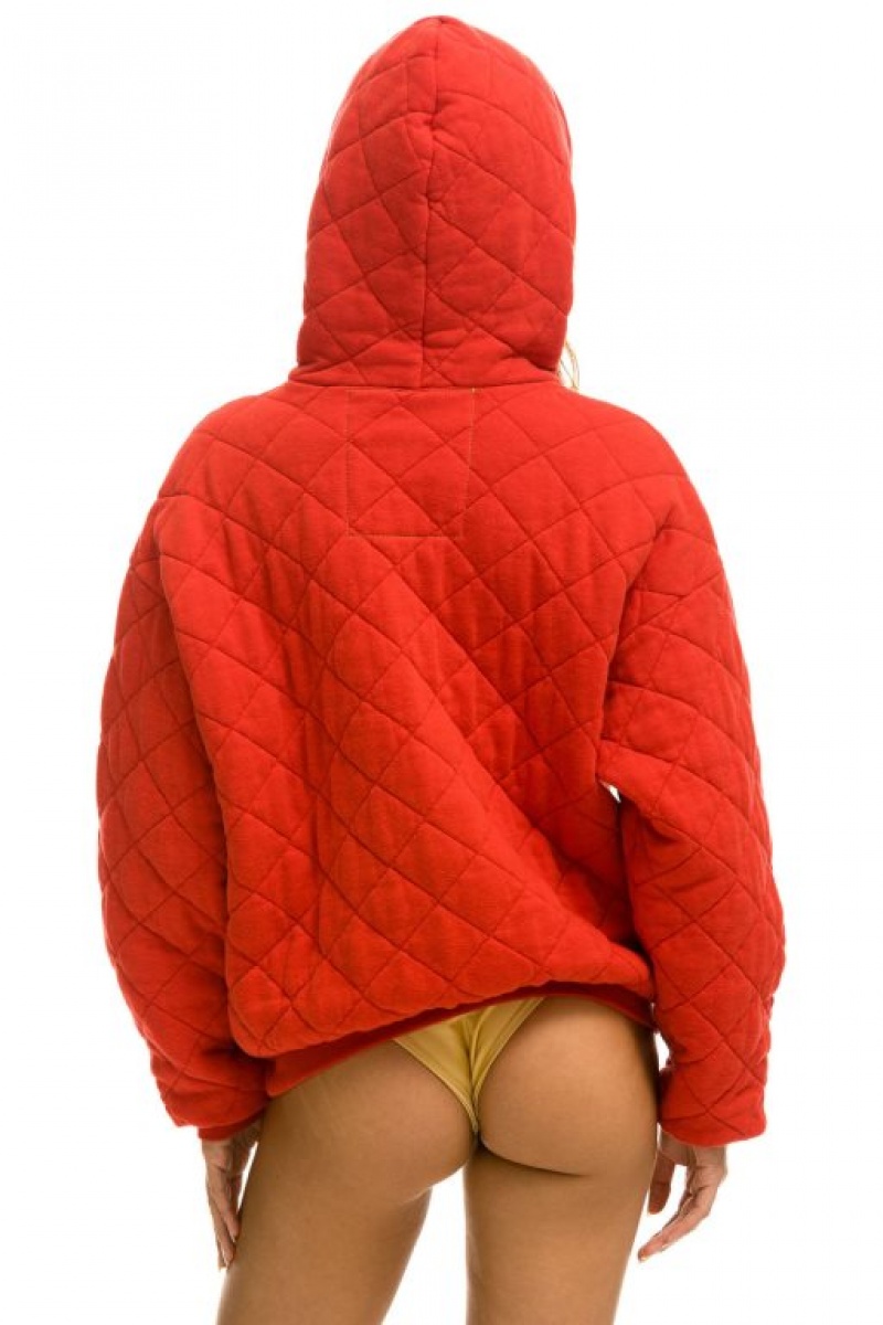 Sudadera con Capucha Aviator Nation Acolchado Relaxed Pullover Mujer Red | 05CBVKRGJ