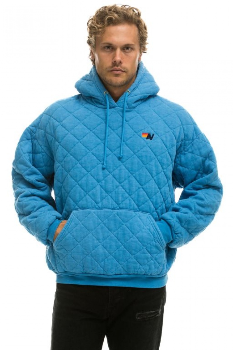 Sudadera con Capucha Aviator Nation Acolchado Relaxed Pullover Mujer Ocean | 05DPCEKTJ