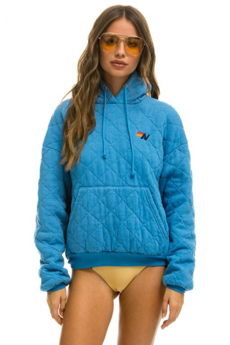Sudadera con Capucha Aviator Nation Acolchado Relaxed Pullover Mujer Ocean | 05DPCEKTJ