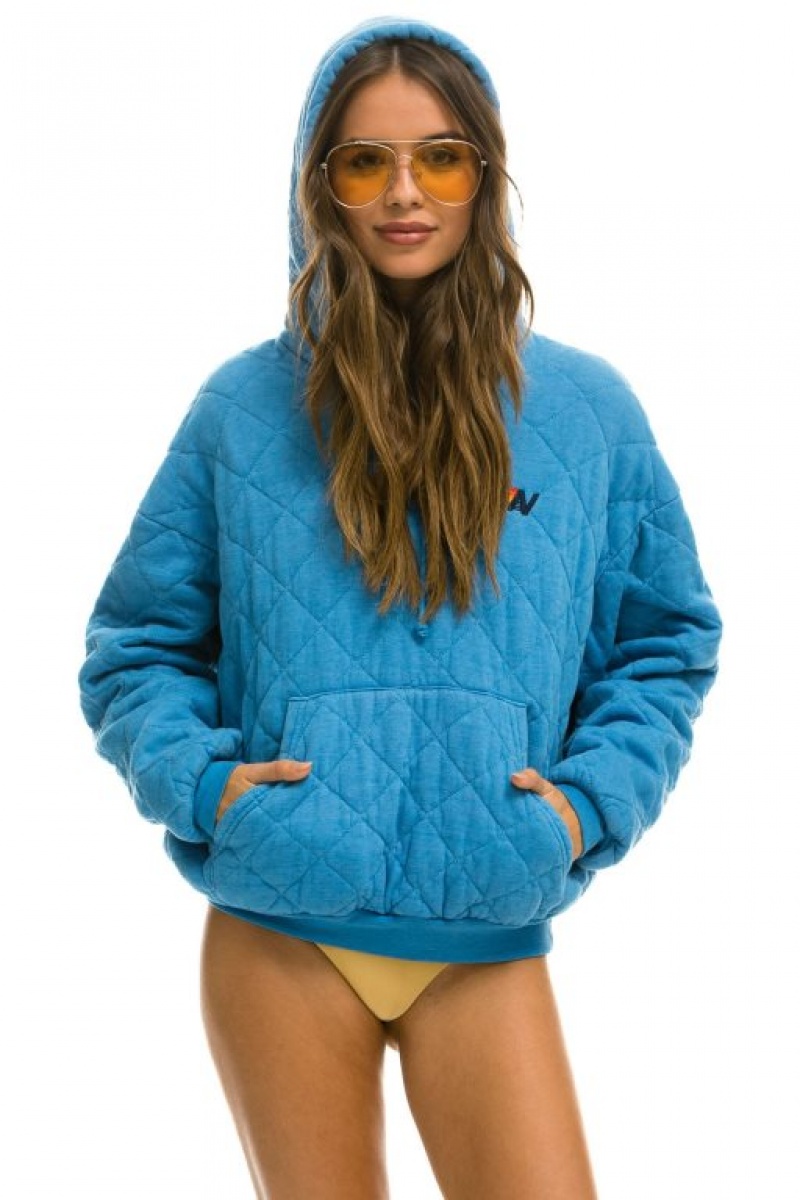 Sudadera con Capucha Aviator Nation Acolchado Relaxed Pullover Mujer Ocean | 05DPCEKTJ