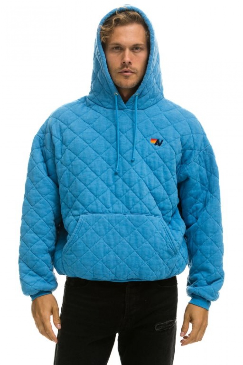 Sudadera con Capucha Aviator Nation Acolchado Relaxed Pullover Mujer Ocean | 05DPCEKTJ