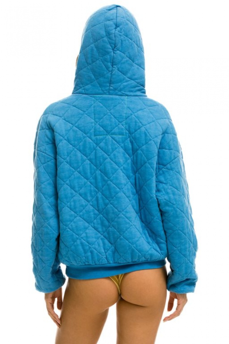 Sudadera con Capucha Aviator Nation Acolchado Relaxed Pullover Mujer Ocean | 05DPCEKTJ