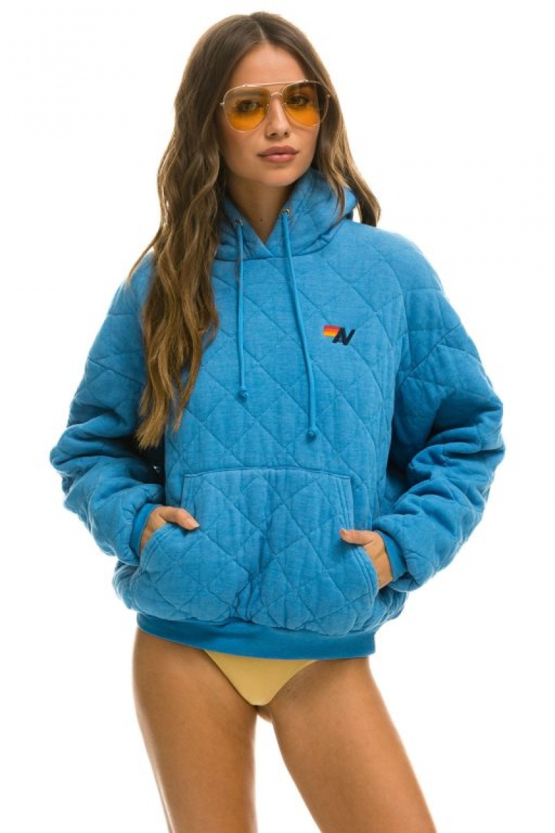 Sudadera con Capucha Aviator Nation Acolchado Relaxed Pullover Mujer Ocean | 05DPCEKTJ