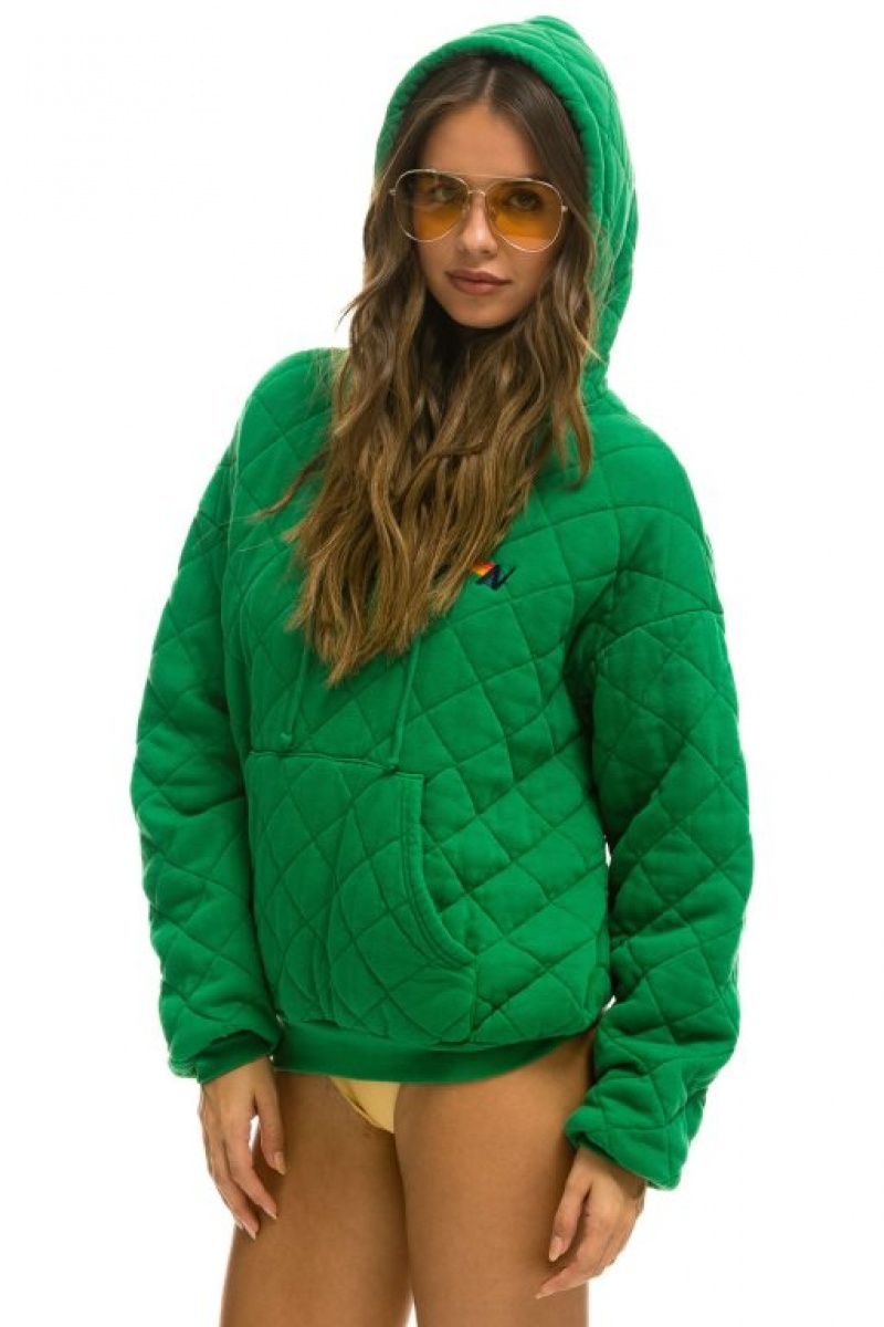 Sudadera con Capucha Aviator Nation Acolchado Relaxed Pullover Mujer Green | 05FHAXCEQ