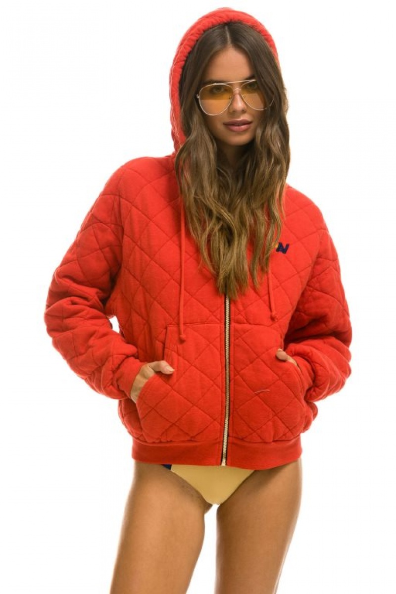 Sudadera con Capucha Aviator Nation Acolchado Zip Relaxed Hombre Red | 59LITBFRP