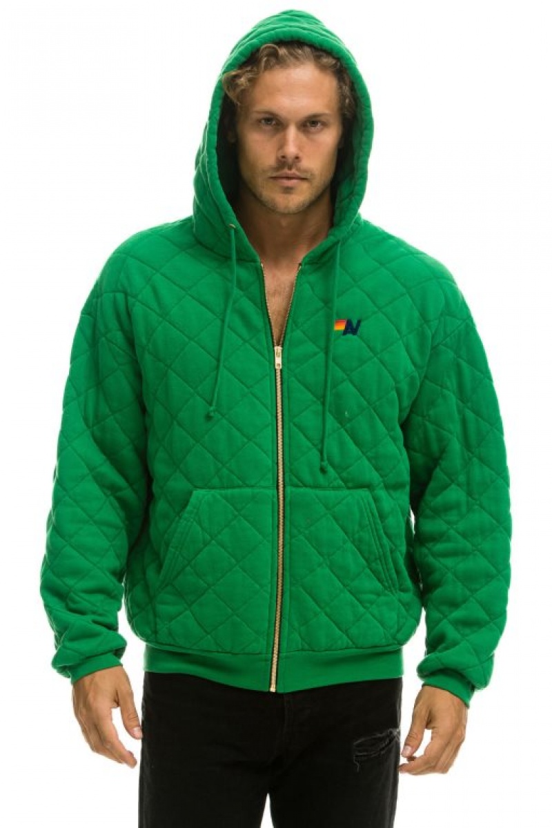 Sudadera con Capucha Aviator Nation Acolchado Zip Relaxed Hombre Green | 59OQTLMYI