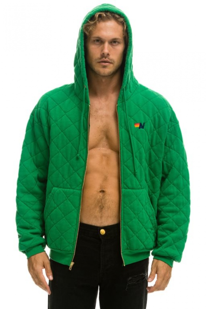 Sudadera con Capucha Aviator Nation Acolchado Zip Relaxed Hombre Green | 59OQTLMYI