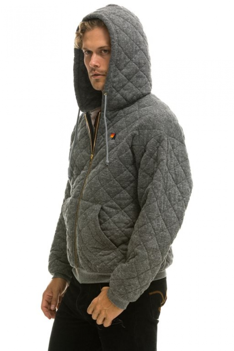 Sudadera con Capucha Aviator Nation Acolchado Zip Relaxed Hombre Grey | 59PLXVRGS