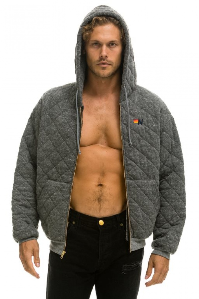 Sudadera con Capucha Aviator Nation Acolchado Zip Relaxed Hombre Grey | 59PLXVRGS